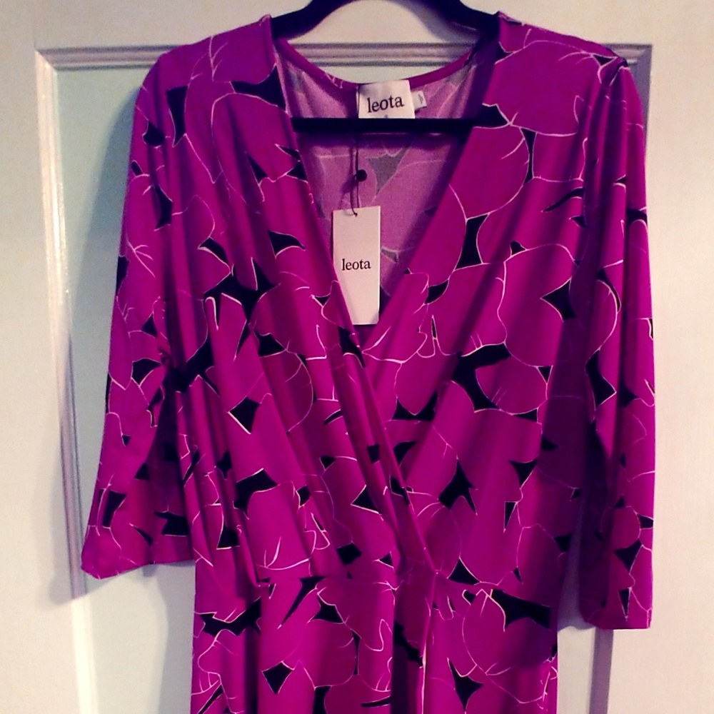 LEOTA Mae Dress Purple Petunia 1L Faux Wrap NWT